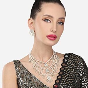 ZAVERI PEARLS Ethnic Kundan & Pearls Multi Layers Bridal Necklace Set For Women-ZPFK8689