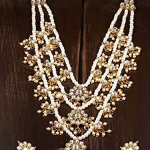 ZAVERI PEARLS Ethnic Kundan & Pearls Multi Layers Bridal Necklace Set For Women-ZPFK8689