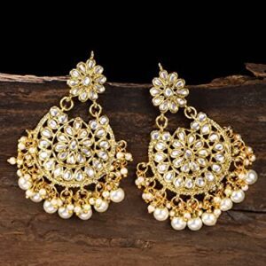 Zaveri Pearls Gold Tone Kundan & Pearls Dangle Earring For Women-ZPFK8661