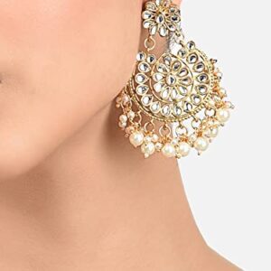 Zaveri Pearls Gold Tone Kundan & Pearls Dangle Earring For Women-ZPFK8661