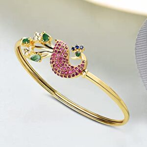 ZAVERI PEARLS Pink & Green Cubic Zirconia Peacock Inspired Bangle Style Brass Kada For Women-ZPFK10390