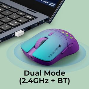 ZEBRONICS Marine Wireless Mouse with Rechargeable Battery, BT + 2.4GHz, 6 Buttons, 4 DPI, 1000/1600/2400/3200, Comfortable & Ergonomic Design, Multicolor LED Lights (Purple)