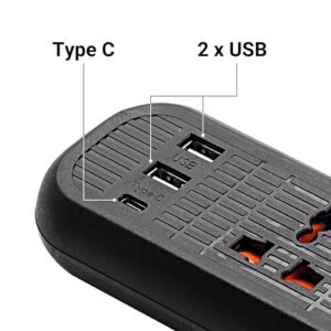 ZEBRONICS Power BAR 145, Power Strip, 2000 Watts, 10 Amps, 1x Type C Port, 4X Universal Socket, 2X USB Port, LED Indicator, On/Off Switch, Wall Mountable, 5 Meter