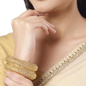 ZENEME Bangle Gold Plated American Studded Royal Style Broad Golden Antique Kada Bangle Jewellery Combo Of 2 For Girls & Women