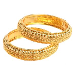 ZENEME Bangle Gold Plated American Studded Royal Style Broad Golden Antique Kada Bangle Jewellery Combo Of 2 For Girls & Women