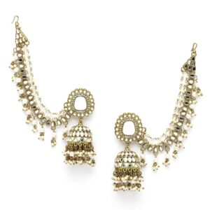 ZENEME Traditional Stylish Gold Plated Polki & Pearl Bahubali Jhumki Jhumka Earrings Jewellery For Girls And Women