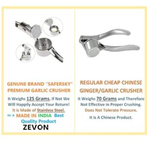 ZEVON® Garlic Crusher Presser Garlic Press Manual Garlic Mincer Stainless Steel Garlic Cutter Chopper,Hand Press Garlic Crusher and Chopper, Mincer Cutter for Garlic for Kitchen