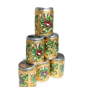 2heet Handicrafts Set Of 6 Stain Less Steel Glass Indian Hand Made Meena Work Peacock Design Golden Color Diwali Christmas Tumbler Gift Set Item (Golden), 0.25 Litre