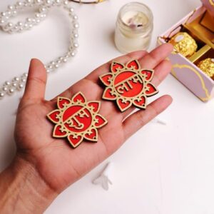 9Dzine MDF Floral Shubh Labh Sticker for Wall Decor 1 Pair | Unique Sticker for Main Door Entrance Diwali Decoration Mandir Temple Festival Gifts