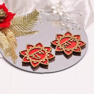 9Dzine MDF Floral Shubh Labh Sticker for Wall Decor 1 Pair | Unique Sticker for Main Door Entrance Diwali Decoration Mandir Temple Festival Gifts
