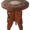 A S Handicrafts Handmade Wooden Table Round Vase with 3 Leg Carving Brass Folding Stool