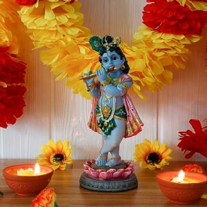 alikiki Hindu God Lord Krishna Statue - 8.3”H India Idol Krishna Figurine Puja Item Pooja Gift for Indian Diwali Home Altar Temple Mandir Meditation Room Yoga Studio Spiritual...
