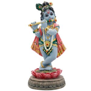 alikiki Hindu Krishna Idol Statue - 5.7”H Indian God Lord Krishna on Lotus Playing Flute India Murti Item Home Office Temple Mandir Shrine Altar Pooja Decor Diwali Puja Gifts...