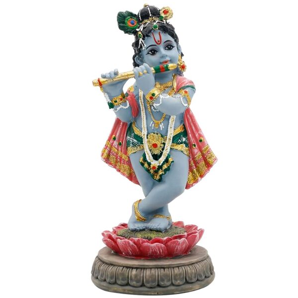alikiki Hindu Krishna Idol Statue - 5.7”H Indian God Lord Krishna on Lotus Playing Flute India Murti Item Home Office Temple Mandir Shrine Altar Pooja Decor Diwali Puja Gifts...