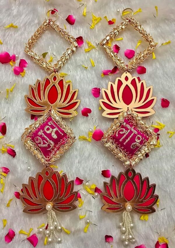 Anishop Beautiful Handmade Shubh Labh shubh labh Hanging Wall, Best for Home Decor/Diwali Etc (Handmade) (Pack of 2) Pink
