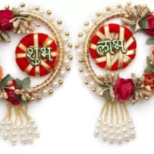 Anishop Ethnic Handmade Shubh Labh, Indian Art Hanging Wall Plate, Best for Home Decor/Diwali Etc (Handmade) (Pack of 2)