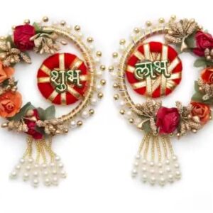 Anishop Ethnic Handmade Shubh Labh, Indian Art Hanging Wall Plate, Best for Home Decor/Diwali Etc (Handmade) (Pack of 2)