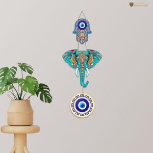 Artvibes Designer Elephant Wooden Wall Hanging for Home Decor | Hamsa Hand Decoration for Livingroom | Modern Artworks Items | Peace Charm Door Accent Decorative Hangings...