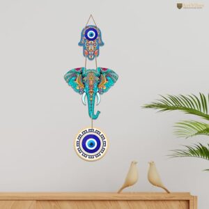 Artvibes Designer Elephant Wooden Wall Hanging for Home Decor | Hamsa Hand Decoration for Livingroom | Modern Artworks Items | Peace Charm Door Accent Decorative Hangings...