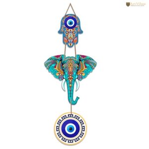 Artvibes Designer Elephant Wooden Wall Hanging for Home Decor | Hamsa Hand Decoration for Livingroom | Modern Artworks Items | Peace Charm Door Accent Decorative Hangings...