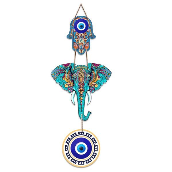 Artvibes Designer Elephant Wooden Wall Hanging for Home Decor | Hamsa Hand Decoration for Livingroom | Modern Artworks Items | Peace Charm Door Accent Decorative Hangings...