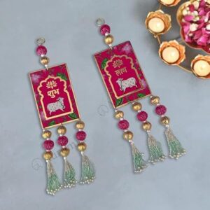 Auromin Shubh Labh Door Entrance Hanging Pichwai Cow | Hangings for Decoration | Subh Labh Decoration Items for Mandir, Diwali | Home Decor