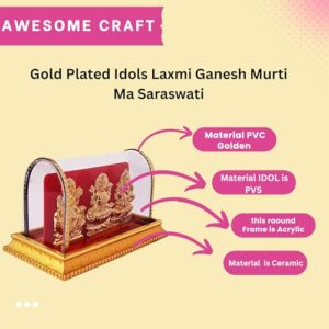 Awesome Craft Acrylic Gold Plated Idols | Laxmi Ganesh Murti & Ma Saraswati | Home Decor, Pooja Room, Study Table, Living Room & Office Decoration | Gift Item | 12 cm Length, 6...