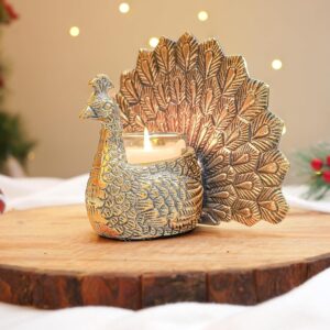 Behoma Metal Dancing Peacock Figurine for Good Luck and Love | Candle Holder for Home Dcor Tabletop Living | Showpiece for Valentine's Day, Birthday (Scented Glass Votive Candle...