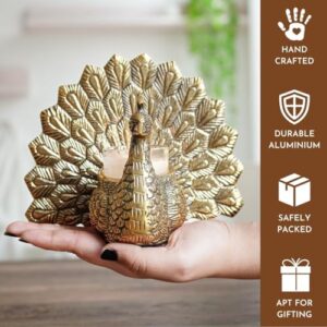 Behoma Metal Dancing Peacock Figurine for Good Luck and Love | Candle Holder for Home Dcor Tabletop Living | Showpiece for Valentine's Day, Birthday (Scented Glass Votive Candle...