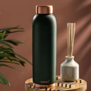 BOROSIL Colour Copper bottle 1 Litre, Green 100% Pure Copper, BPA Free & Leakproof with Anti-Oxidant Properties of Copper, for Home, School & Office