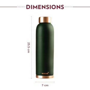 BOROSIL Colour Copper bottle 1 Litre, Green 100% Pure Copper, BPA Free & Leakproof with Anti-Oxidant Properties of Copper, for Home, School & Office