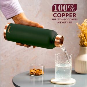 BOROSIL Colour Copper bottle 1 Litre, Green 100% Pure Copper, BPA Free & Leakproof with Anti-Oxidant Properties of Copper, for Home, School & Office