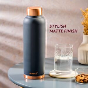 BOROSIL Colour Copper Bottle 1 Litre, Grey - 100% Pure Copper, BPA Free & Leakproof With Anti-Oxidant Properties for Home, School & Office