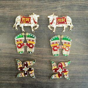 Crafonic Acrylic Shubh Labh on Cow, Laxmi's Feet (Charan Paduka), Swastik (Satyam) Set for Wall & Door Decoration, Diwali Decoration Stickers (Pack of 6 Sets)Multicolour
