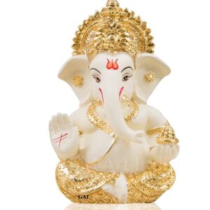 Gold Art India Gold and Silver Ganesh Idol For Car Dashboard Ganesha Murti Ganpati Idol For Home Decor Puja Lord Ganesh Statue Gift For Office Desk Puja Room Figurine (Gold and...