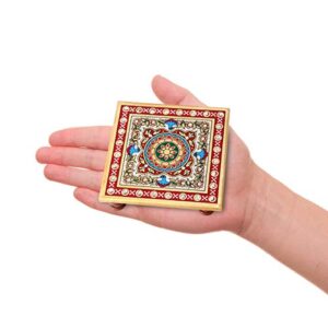 Handicrafts Paradise (4 x 4 inch, Set of 2Pc) Intricate Floral Painted Marble Chowki (Multicolour) Idols Statues Pratima, Bajot for God, Home Mandir, Home Décor Showpiece