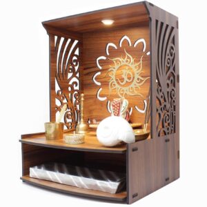 Heartily® Laabh Beautiful Wooden Pooja Stand for Home Pooja Mandir for Home Temple for Home and Office Puja Mandir for Home Wall Mounted with LED Spot Light Size (H- 15.5, L-...