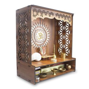 Heartily® Shree Beautiful Wooden Pooja Stand for Home Mandir for Home Temple for Home and Office Puja Mandir for Home and Office Wall with LED Spot Light Product (H- 18, L- 16,...