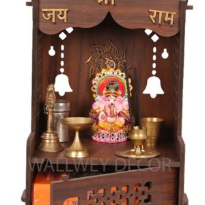 HOMEWEY DECOR Wooden Wall Mounted Pooja Mandir for Home & Office – Handcrafted Temple with Luxurious Finish, Supports Heavy Idols, Decorative Mandir (12.5 x 7 x 8 Inches)
