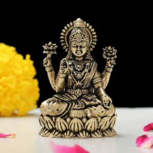 INDICAST Brass 2" Goddess Maa Laxmi Idol Murti Statue for Home and Office (5x3x2 cms, 40gm)