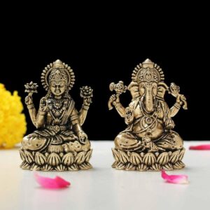 INDICAST Brass Laxmi Ganesh Idol (2") | Hindu God Statue for Home Temple, Office & Pooja | Diwali Gift, Housewarming, Wedding & Corporate Gift | Handmade Religious Murti for...