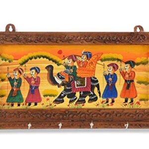 JaipurCrafts Wooden Rajasthani Art Work 6 Hook Hanging Key Holder/Keychain Holder- Decorative Items for Home Decor (Brown (12 x 6 in)
