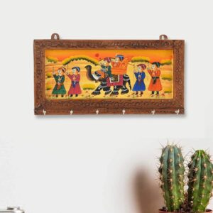 JaipurCrafts Wooden Rajasthani Art Work 6 Hook Hanging Key Holder/Keychain Holder- Decorative Items for Home Decor (Brown (12 x 6 in)