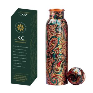 KC Pure Copper Designer Water Bottle with Leak Proof Protection, Ayurveda and Yoga Health Benefits (1000ml, 1Unit) With Lacqure Coating