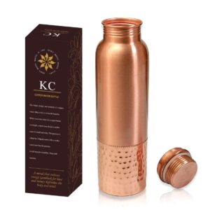 KC Pure Copper Water Bottle with Leak Proof Protection, Ayurveda and Yoga Health Benefits. (Half Hammered Design,1000ml)