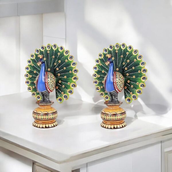 Khamma Ghanni Handicraft Wooden 3 Inches Peacock Showpiece Set of 2 for Home & Office Decor II Desk Organizer II Living Room II Guest Room II Office Decor II Gift Items