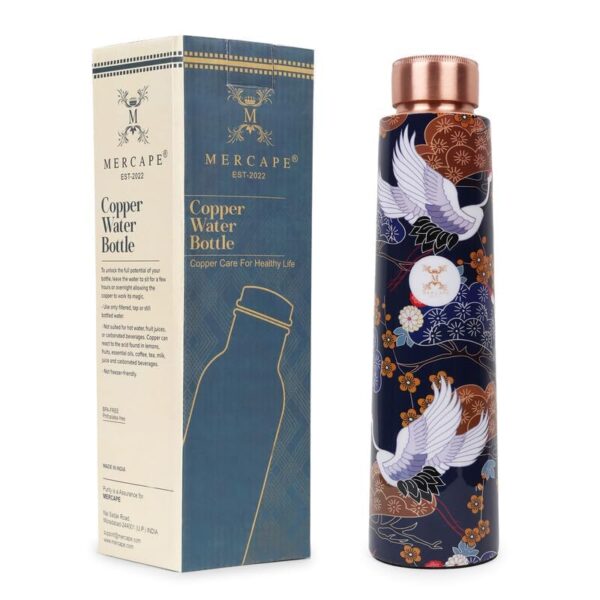 MERCAPE 100% Pure Copper Water Bottle Printed with Ample Design Experience Ayurvedic Harmony Pure Copper Water Bottle - Leak Proof, Joint Less for Office, Gym, School & Gift...