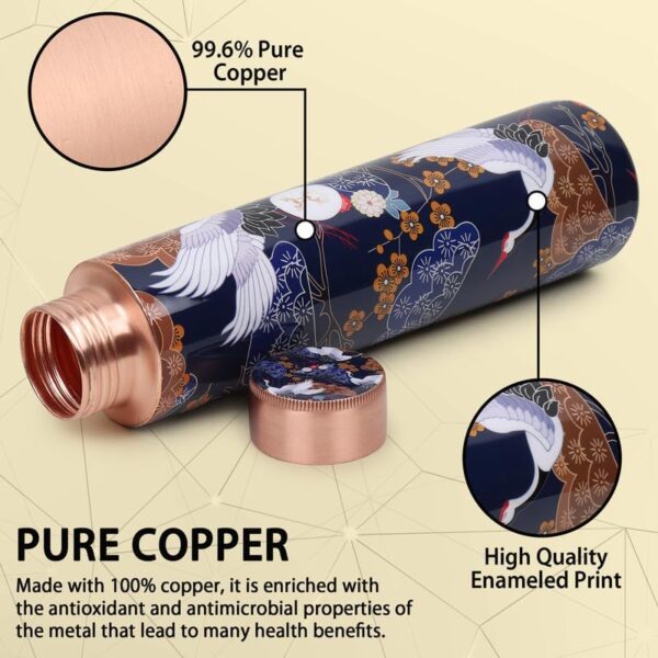 MERCAPE 100% Pure Copper Water Bottle Printed with Ample Design Experience Ayurvedic Harmony Pure Copper Water Bottle - Leak Proof, Joint Less for Office, Gym, School & Gift...