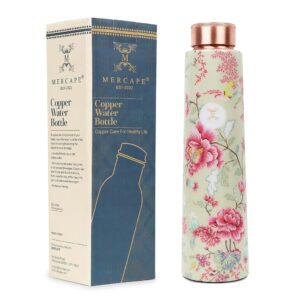 MERCAPE® - 100% Pure Joint Less Copper Bottles for Water with Leak Proof Lid | Ayurveda BPA Free & Non Toxic | Ayurvedic Office | Flower Print Bottle | Hiking Treking Bottle -...