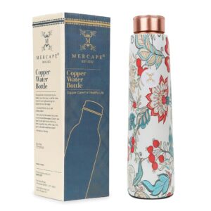 MERCAPE® - Handcrafted Copper Bottles for Water with Leak Proof Lid | 100% Pure Copper Bottle Healthy Living Wellness Fitness Yoga | BPA Free & Non Toxic | Flower Ayurvedic...